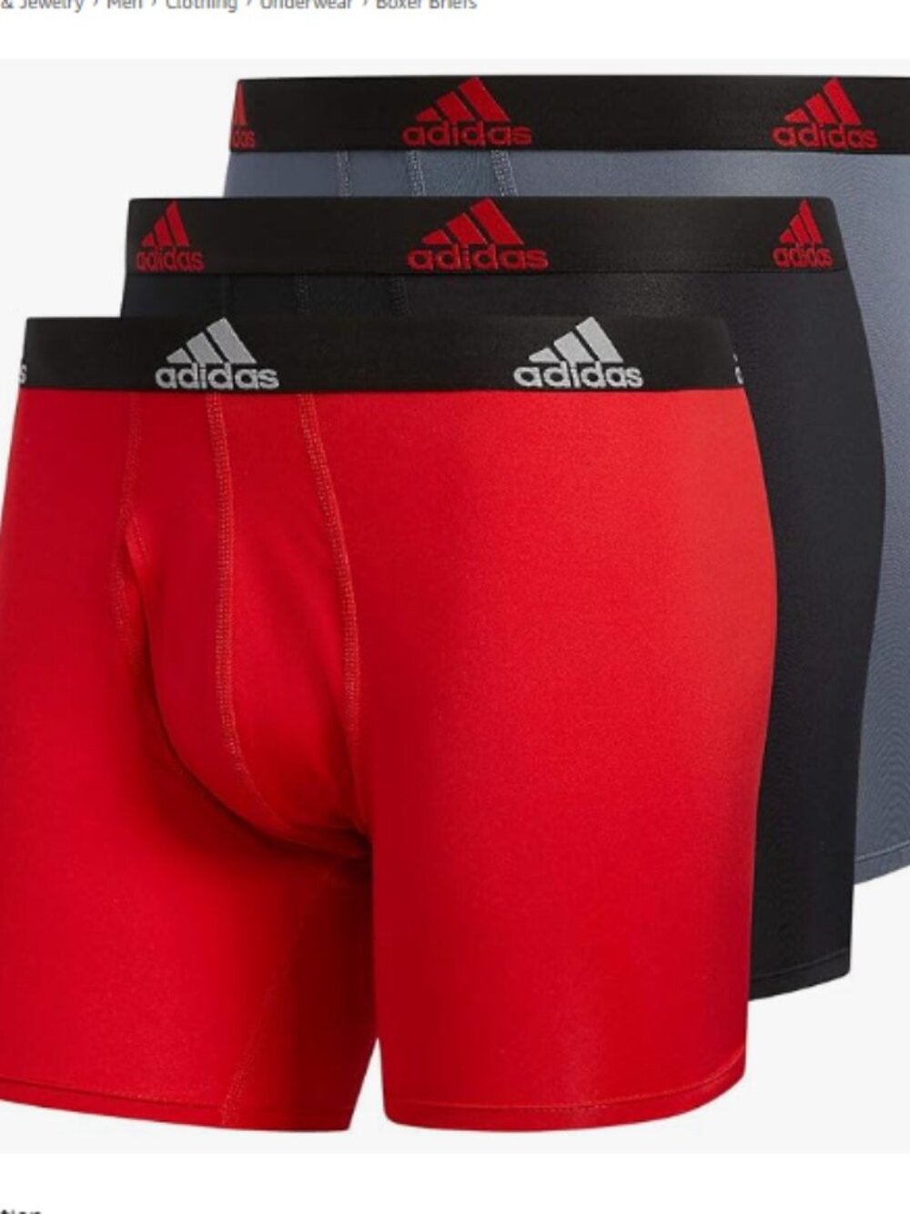 Adidas Men's Boxer Briefs - Red, Gray, Black - S